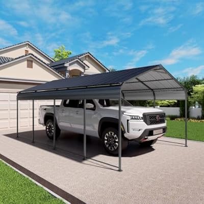 ?LuckyNote? 12x20 FT Heavy Duty Metal Carport with Galvanized Steel Roof with Enhanced Base Outdoor Car Port Shelter for Cars, Trucks and Boats,The Package Will be Shipped in 3 Separate parcels