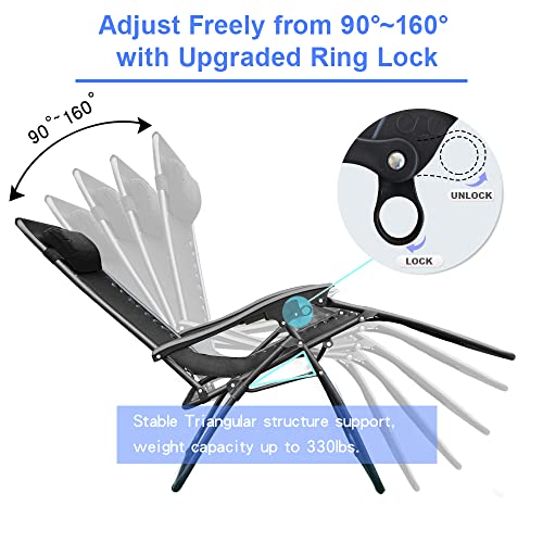 Yomifun Zero Gravity Chairs Set Of Two, Lawn Chair, Folding Recliner Lounge Chair, Everything Included With Padded Head Pillow, Holder Tray, Shoulder Strap, Footrest Cushion, Black #TOP4