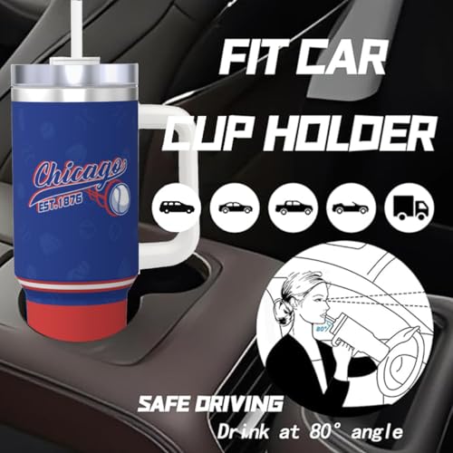 Image of Chicago 30 oz Tumbler with Handle and Straw,Car cup,100% Leakproof Insulated Tumbler with Lid and Straw,Made of Stainless Steel,Cup Holder Friendly Base,Classic Collection Gifts for Fans