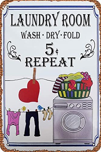 Blechschild Retro Deko Blechschild Nostalgic Art Zinnschild Für Garage Wohnzimmer Küche 20x30 cm Buntes Waschen, Trocknen, Falten, Wiederholen Der Waschküche