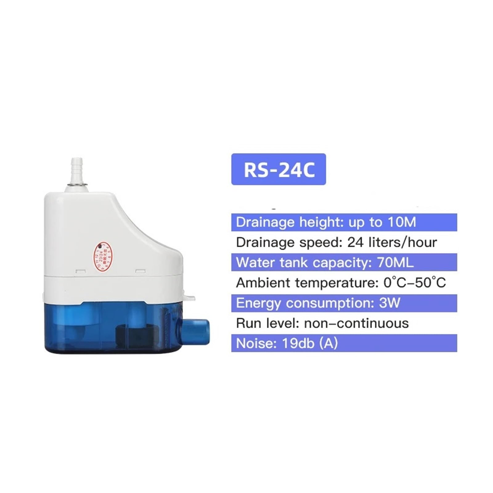 Bomba de condensado automática ultra silenciosa de 24 l/h y 40 l/h RS-24C/40C Bombas de elevación de condensado 1-3P Drenaje de aire acondicionado con gancho(RS-24C)