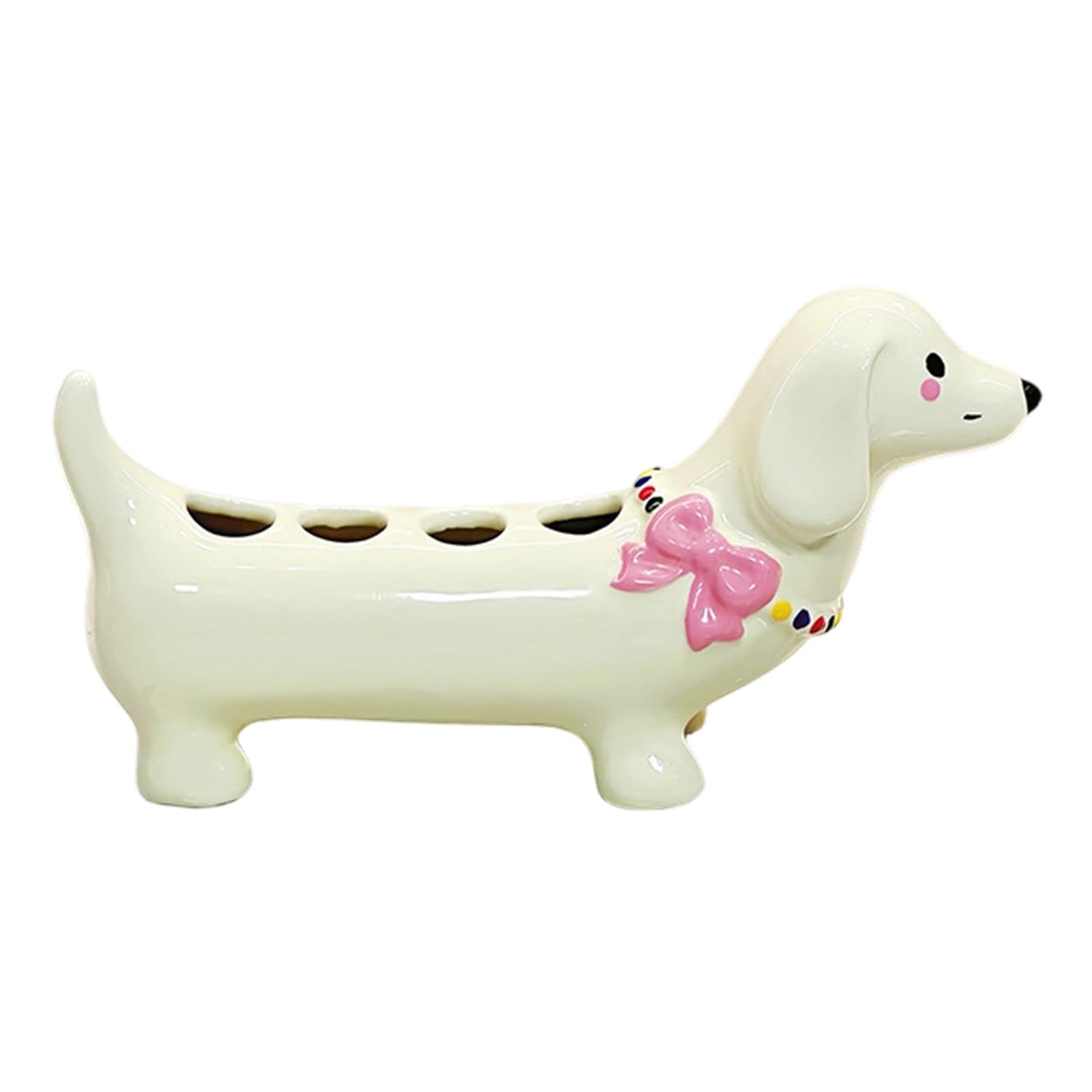 Tsophreniq Ceramic Cartoon Dog Toothbrush Organizers Bathroom Countertop Toothbrush Holder with Nonslip Base and 4 Brushes Capacity Cartoon Dog Organizers