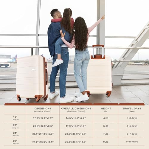 RUNNA 5-Piece Luggage Set with Expandable Travel Bag - Includes 16", 20", 24", 28" Suitcases with 360° Spinner Wheels and Adjustable Telescopic Handles (Ivory@072)4