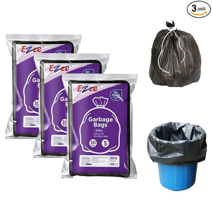 Ezee Flat Small Garbage Bags 90 Pcs | 17 X 19 Inch | 30 Pcs x Pack of 3 | Black Dustbin Trash Bag at Rs. 145
