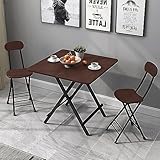 折りたたみテーブル&チェアセット 約70×70×74cm ダイニングテーブル 折りたたみチェア パイプ椅子 幅25×奥行32×高さ77cm 組み立て不要 完成品 食事 作業 在宅勤務 3点セット(ダークブラウン)