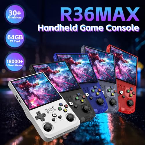 Image of R36MAX Retro Handheld Game Console, Retro Gaming Console 4.0'' IPS HD Screen, Portable Video Game Console with Open Linux System & 4000mAh Battery (Transparent Gray 64GB)