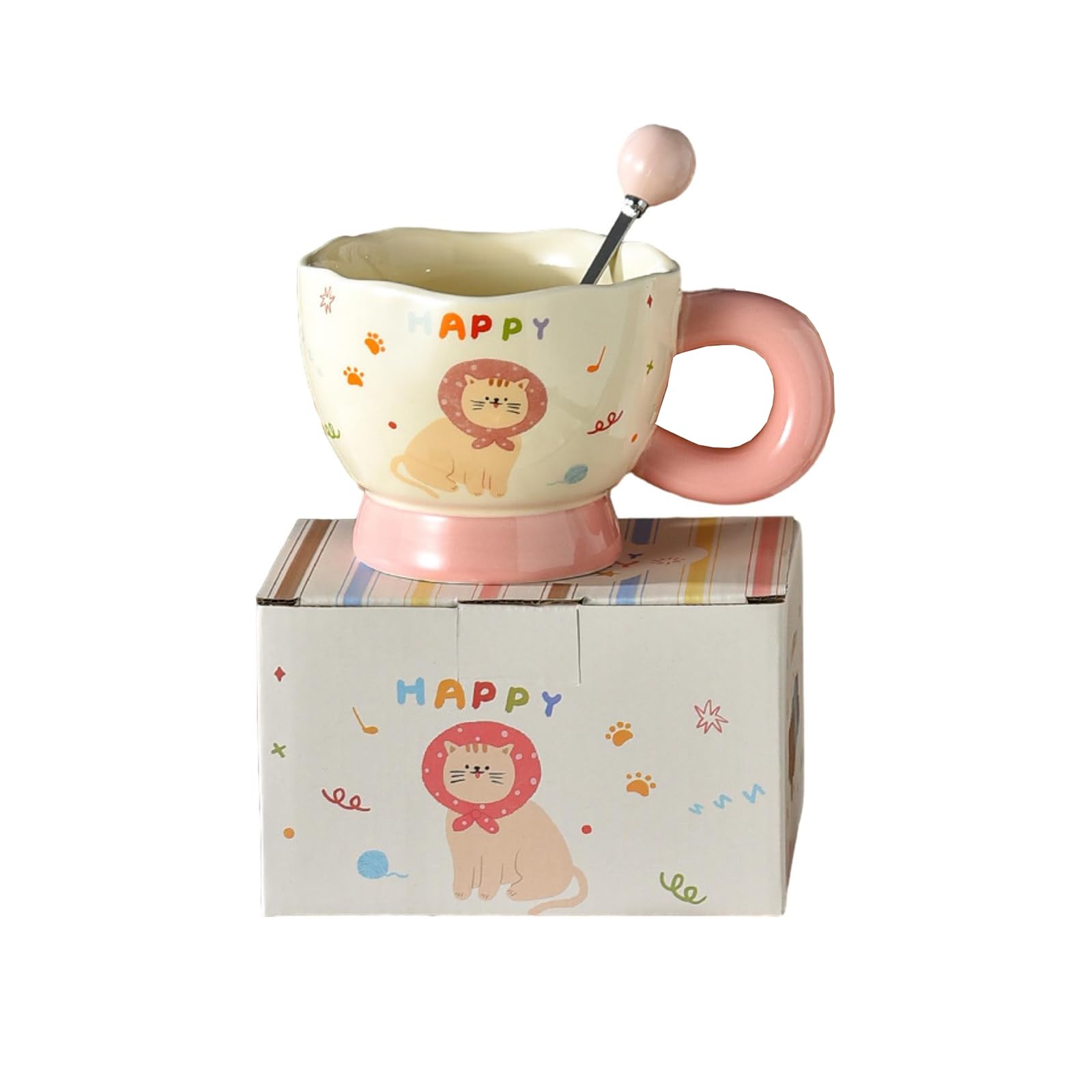 330 ml - 325 ml Śniadanie Śliczny kubek ceramiczny kubek do picia z uchwytem łyżki proszku -330 ml