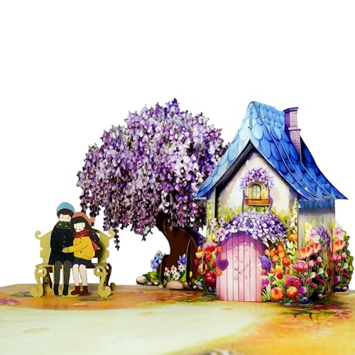 CUTE POPUP Wisteria 3D Pop Up Anniversary Card, Romantic Couple Outdoor Homestead Scene – Valentine's Day, Birthday & Wedding Card for Wife, Husband, Girlfriend or Boyfriend – 6x8 Inch, Envelope ...