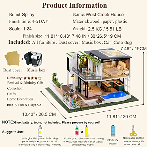 Spilay Dollhouse Miniature With Furniture,Diy Wooden Crafts Mini Handmade Kit With Dust Cover And Music Box,1:24 Creative Room Idea Gift For Adult Friend Lover #TOP3