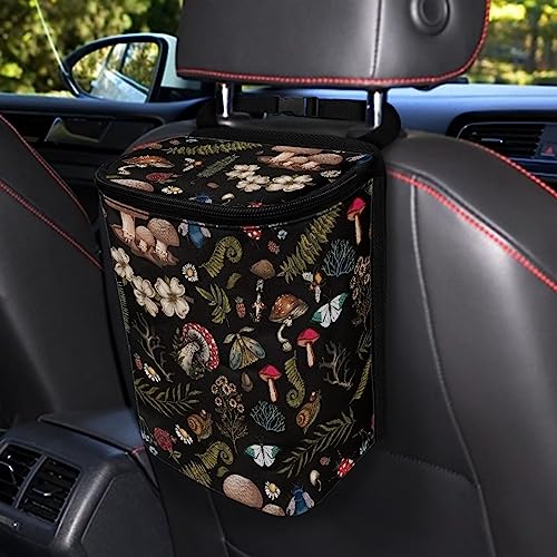 Image of Mushrooms Car Trash Bin Interior Accessories Portable Vehicle Garbage Cans Bag for Back Seat Washable Mini Car Trash Cans for Front Back Seat