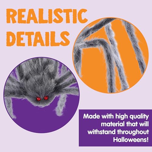 Image of JOYIN 2 Pack 5 Ft Halloween Outdoor Decorations Hairy Gray Spider, Scary Fake Giant Large Spider Haunted House Props, Halloween Lawn Porch Yard Garden Tree Decorations Party Indoor Decor