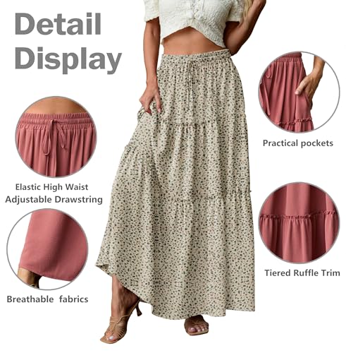 Image of Lepunuo Womens Casual Boho High Waisted Flowy Maxi Skirts Tiered Floral Long Skirts with Pockets for Summer Beach Vacation