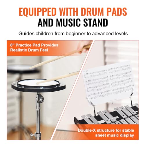 Image of VEVOR 30 Note Glockenspiel Xylophone Bell Kit, Professional Percussion Instrument Set with Mallets, Drum Sticks, Music Stand, 8 inch Practice Pad, Adjustable Stand and Carrying Bag for Students & Adults