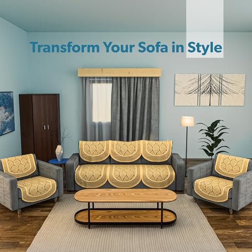 Image of Kuber Industries Sofa Cover & Center Table Cover Combo | Durable Sofa Set Cover /Protector for Home & Living Room | Aesthetic Protecting Sheets for Furniture | Coconut Bright- Golden