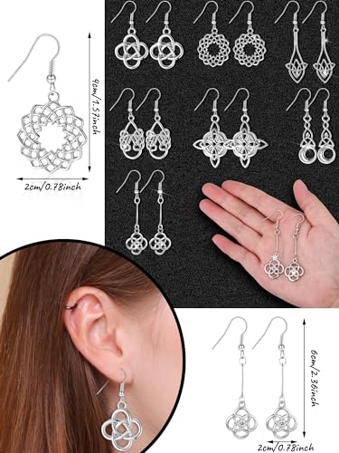7 Pairs Celtic Knot Earrings Boho Fashion Drop Dangle Earrings for Women Knot Silver Teardrop Hoop Vintage Statement Jewelry (Retro)2