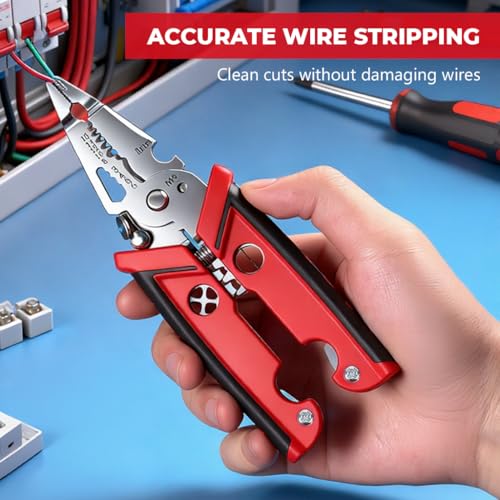 Image of Serplex 18-in-1 Wire Stripper Tool, Cr-V Steel Electrical Wire Stripping, Cutting & Crimping Pliers with Built-in Wrench, Cable Cutter /Crimper, Utility Cutter All-in-One Electrician Tool