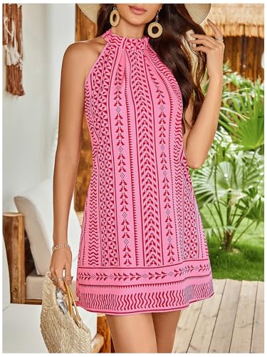 Image of Floerns Women's Sleeveless Floral Print Sundress Halter Neck A Line Short Dress