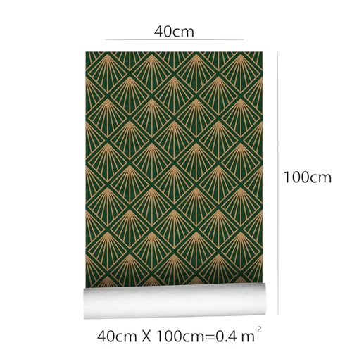 Papier adhésif pour meuble géométrique vert or : vinyle imperméable 40x250 cm