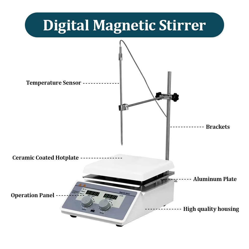 Labor Magnetrührer Heizplatte 0~1500rpm 350°C Magnetmischer Mixer Heizung Kontrolle Digitalanzeige Rührart mit Sensor