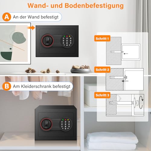 Mini Safe Tresor mit Zahlenschloss Schlüssel, MöBeltresor Klein mit Feuerfeste Tasche, Kleiner Tresor für Zuhause Sicherheitssafe,Tresore Kinder für Geld Medikamente Wertsachen Bargeld