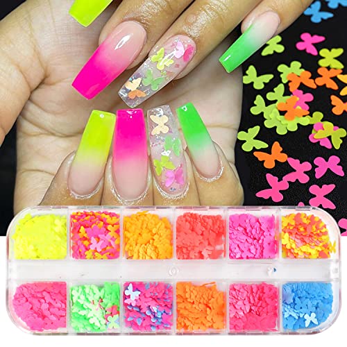 Butterfly Glitter Nail Art Sequins, 3D Fluorescent Glitters Butterflies Flakes, Holographic Neon Laser Shiny Butterfly Nail Supplies For Women Girls Manicure Charms Decorations Diy Resin Nail Art Tips #TOP2