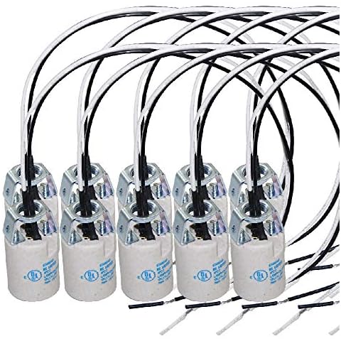 E12 Socket,Ceramic Chandelier Socket E12 Bulb Lamp Holder,Light Socket with Wire Lead for E12 Incandescent LED Light Bulb (10-Pack) Cover
