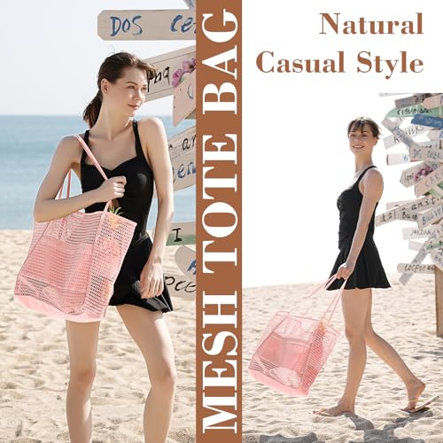 Image of Tavaleu Mesh Beach Bag, Beach Bags for Women, Woven Straw Beach Tote Bag Waterproof with Inner Pocket, Packable Beach Bag