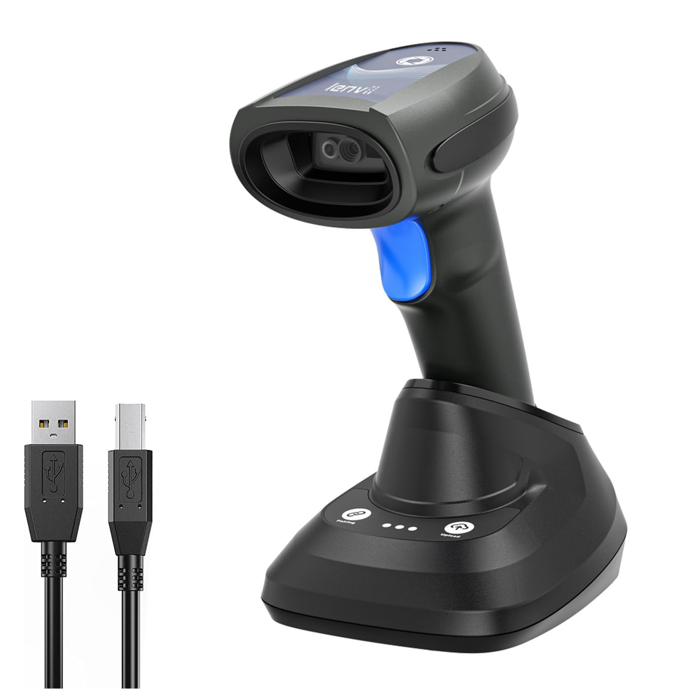 LENVII CW200 Wireless Barcode Scanner 2D Handheld Bar Code Reader QR Code Scanner USB Bar Code Scanners 2 in 1 with Charging Base use for Shop,Supermarket, Warehouse