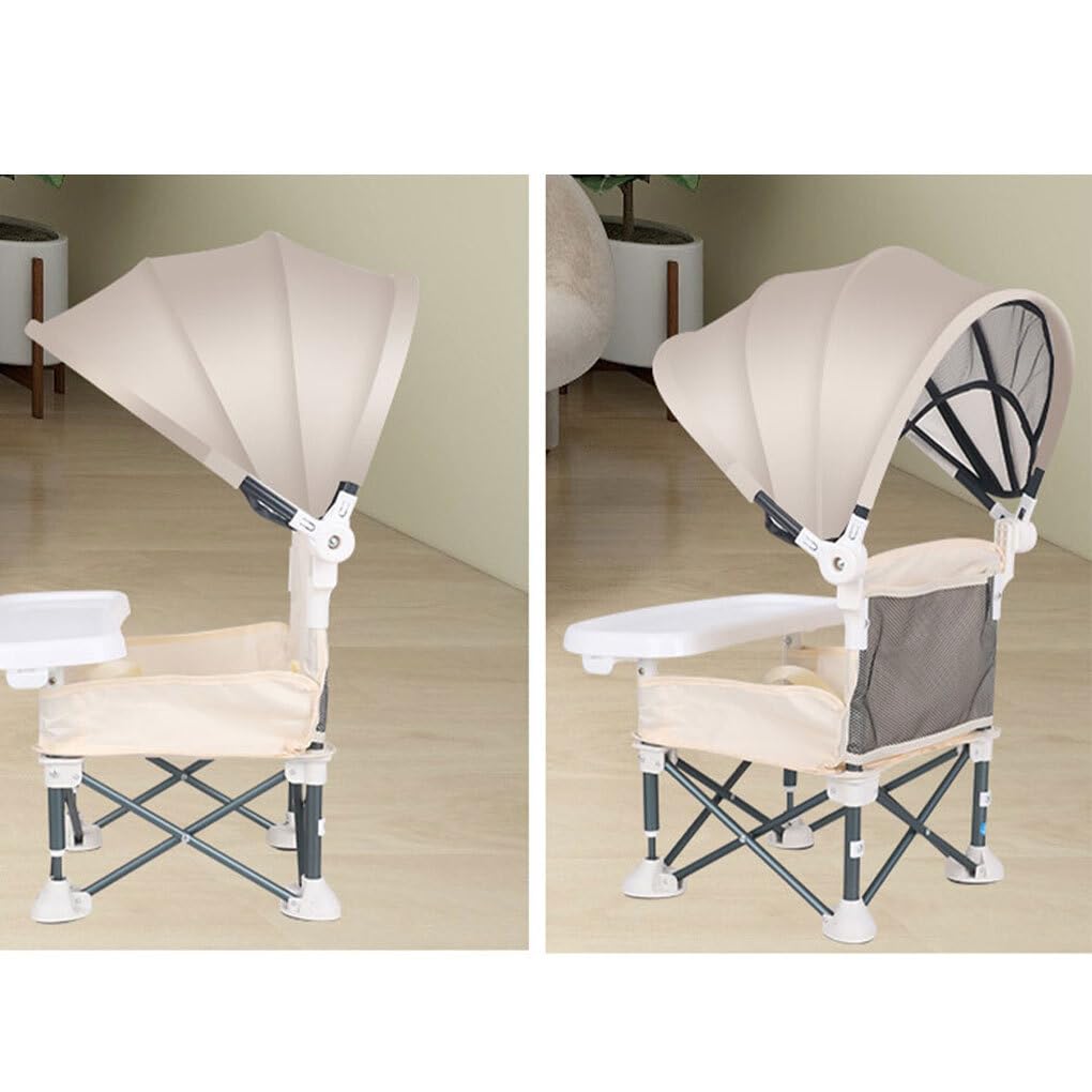 BEALIFE de comedor plegable para bebé con práctico bolsillo para asiento, almacenamiento de artículos pequeños, innovadora silla portátil plegable para bebé, Beige