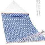 Lazy Daze Hammocks 12FT Quilted Fabric Hammock with Soft Pillow, Double 2 Person Tree Hammock with Spreader Bar for Outdoor Patio Backyard Poolside, 450lbs Weight Capacity, Blue Floral