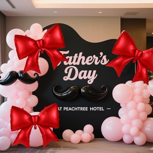 Image of 2pcs Large Bow Balloons, Bow Themed Party Decorations Elegant Coquette Balloons for Coquette Birthday Wedding Engagement Party Decoration (red)