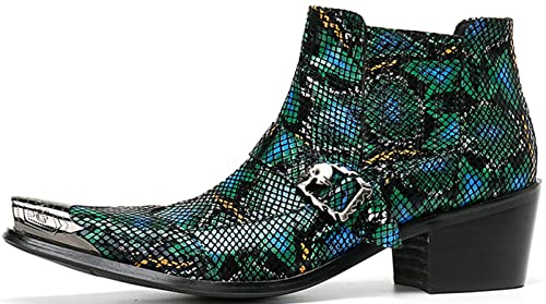 Santimon Men's Chelsea Boots - Leather Western Ankle Boots with Metal Pointed-Toe & Snakeskin Texture - Dress & Casual Boots for Party, Disco, Wedding, Prom & Singer2