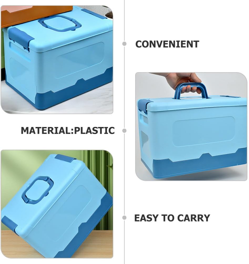 Beaupretty Plastic Storage Box Folding Carry Box Tool Organizer Portable Handled Case Lockable Container Sundries Organizer for Arts Crafts Cosmetic Sewing Washi Tape Blue