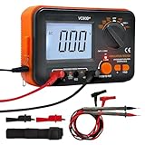 Digital Megohmmeter, Isolationswiderstandstester Isolationswiderstand 0.1MΩ-2GΩ mit 250V/500V/1000V Prüfspannung mit hintergrundbeleuchtetem LCD-Display, Inkl. Messspitzen Krokodilklemmen
