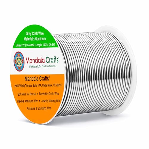 Image of Mandala Crafts 22 Gauge Gray Anodized Aluminum Craft Wire, 100 FT | Colored, Flexible, Bendable, for Bonsai, Armature, Sculpting, Wire Wrapping, Jewelry Making, Weather & Tarnish Resistant