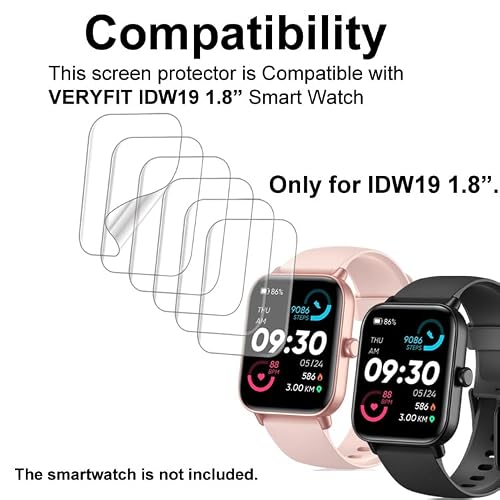 smaate Screen Protector Compatible with IDW19 1.8” MILOUZ aeac KALINCO Quican Hoowel Veryfit Smart Watch, Soft TPU, 6-pack, Bubble Self-healing