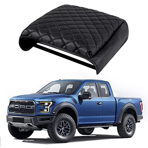 hqclothingbox Leather Cover Center Console Protector Center Console Armrest Cushion Compatible with Ford F150 Accessories 2015-2020, Customized PU Leather Waterproof Cover Center Console Protector