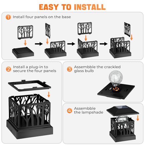 Viewsun 8 Pack Solar Post Cap Lights, Outdoor Fence Solar Powered Cap with Crackle Glass Bulb and 4 Lighting Modes Waterproof Light for Deck Patio or Garden Decor, Fits 4x4 6x6 Wooden Posts - Image 7