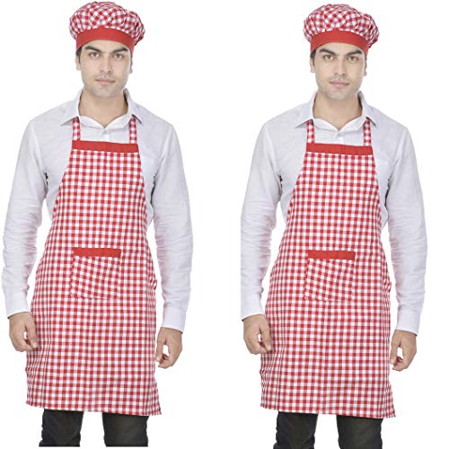 Image of Switchon Checkered Cotton Kitchen Cooking Apron with Chef Hat - Pack of 2 | Multi-Purpose Chef & Waiter Apron for Men & Women | Home, Hotels, Restaurants & Cafes | Proudly Made in India