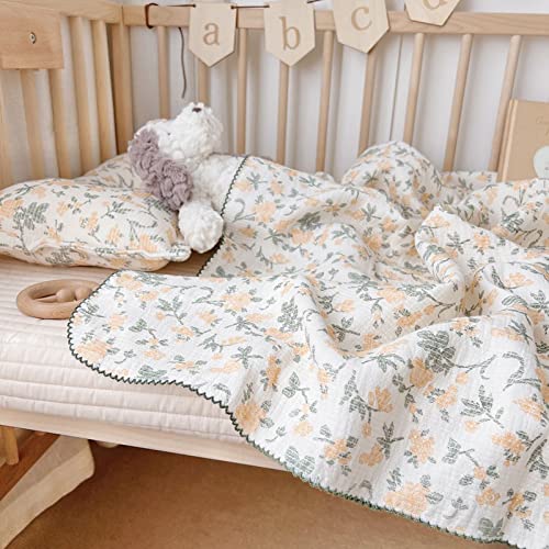 BuLuTu Nursery Crib Quilt - Cotton Muslin Begonia Floral