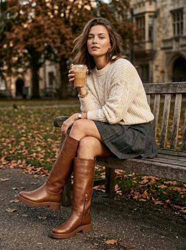 Image of Womens Knee High Chelsea Boots - Round Toe Chunky Low Heel Tall Riding Boots with Inside Zipper, Comfortable Dressy Fashion Long Boots for Daily Work & Casual