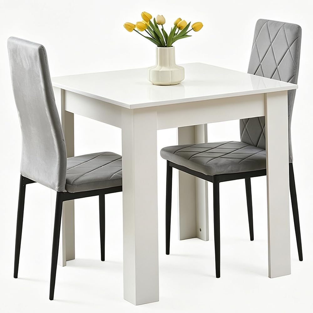 Rainbow Tree Modern 3 Piece Dining Room Table and Chairs Set, Wooden White Square Table with 2 Chairs for Small Space Apartment Space Saving