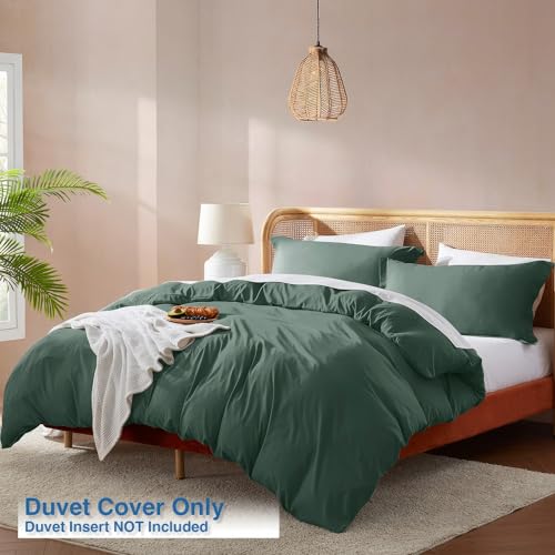 Nestl Forest Green Duvet Cover Queen Size - Soft Double Brushed Queen Duvet Cover Set, 3 Piece, with Button Closure, 1 Duvet Cover 90x90 inches and 2 Pillow Shams