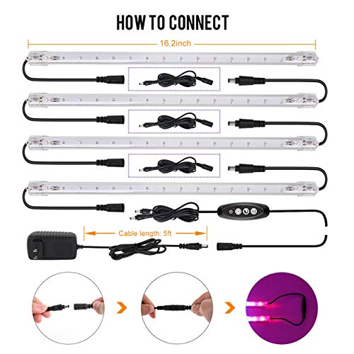 4 Pack LED Grow Light with Timer, 40W T5 Grow Lights Strip Grow Lamp Bar 4 Levels Brightness Dimmable for Indoor Tent Greenhouse Gardening Hydroponics Plants Veg Flower Seedlings - Thumbnail 2