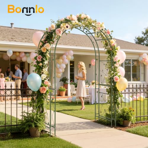 Bonnlo Arche de Jardin en Acier et Double Couche, Arche en Fer pour Plantes Grimpantes et Rosiers, Tonelle Jardin pour Mariages, Fêtes et Décorations Extérieures 215 x 150 x 60cm, Vert Olive