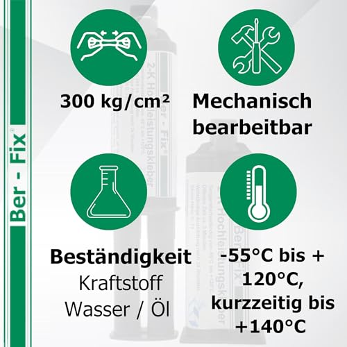 Ber-Fix 2K Hochleistungskleber EXPRESS 3 Min 2K Kleber Kunststoff 2K Metallkleber Extra Stark 50g für Kartuschenpresse