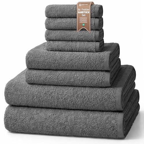 NatureMark 8-teiliges Handtuch-Set aus Frottee in verschiedenen Größen – 4 Gästetücher, 2 Handtücher, 2 Badetücher | Farbe: Anthrazit Grau | 100% Baumwolle