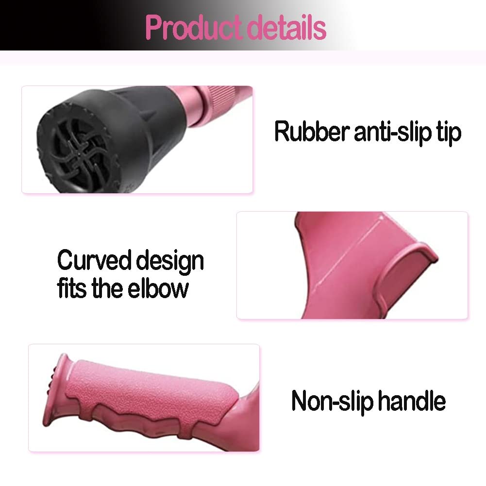 1 Par Plegable Muletas Ortopédicas, Bastones Ligeros de Aluminio con Asas Ergonómicas, Muletas para Caminar Rosa para Mujeres, Altura Aplicable 145-185cm