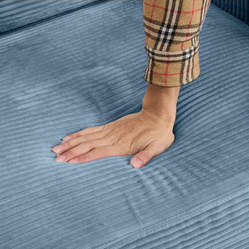 Image of ERYE 72-Inch 2 Seat Sofa Couches W /Foldable Full Size Memory Mattress Sleeper Bed, Functional Convertible Loveseat Sofa Striped Corduroy Upholstered Couch for Home Apartment