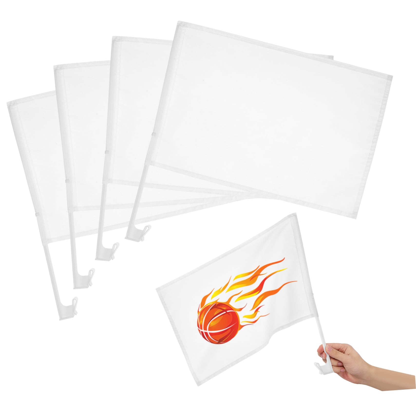 BESPORTBLE 4Pcs White Handheld Flags, Blank Hand Waving Flag on Stick, DIY Polyester Small Banners for Sports Football Events, Custom Graffiti Painting & Party Decoration
